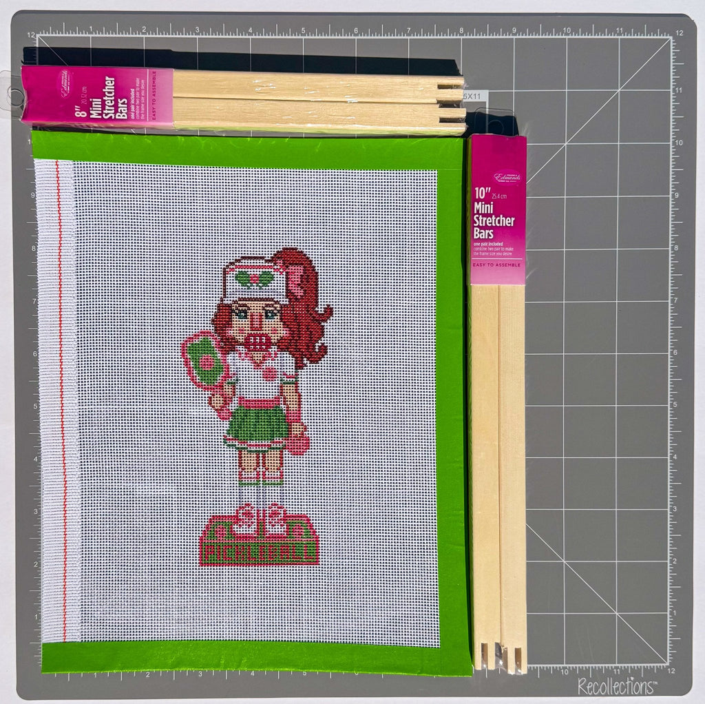 Christmas Pickleball Girl Nutcracker printed needlepoint canvas - NeedleLittleStitchCo