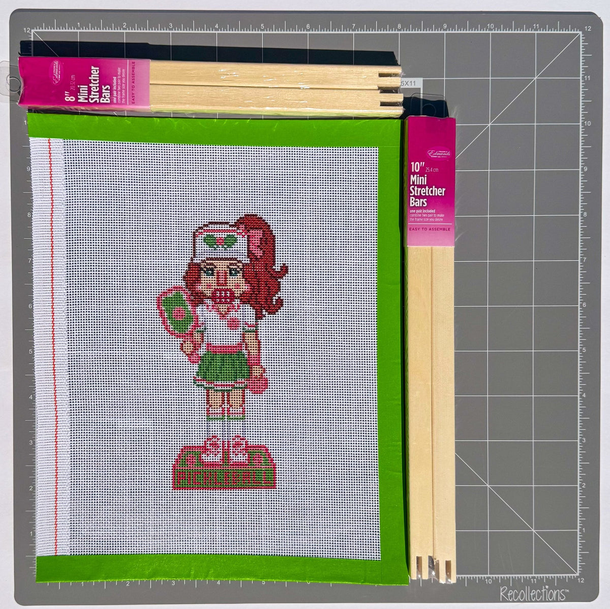 Christmas Pickleball Girl Nutcracker printed needlepoint canvas - NeedleLittleStitchCo