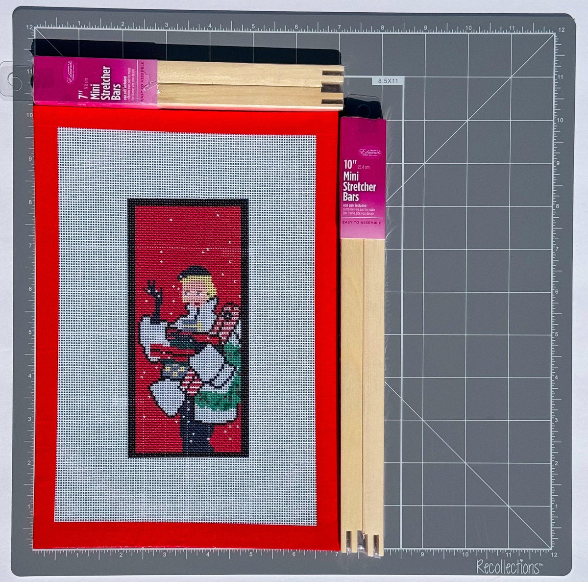 Retro Christmas Shopper printed needlepoint canvas - NeedleLittleStitchCo