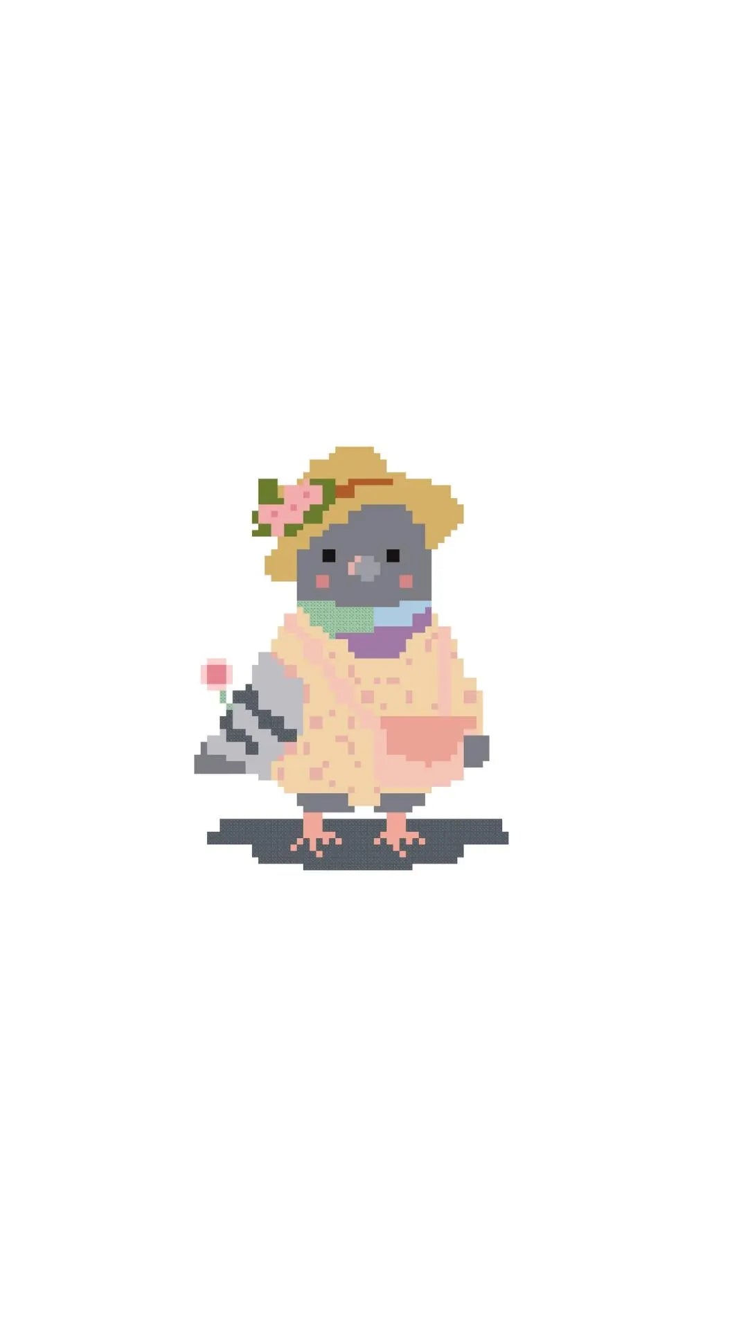 Pigeon Pal in Cherry Blossom Dress printed needlepoint canvas - NeedleLittleStitchCo