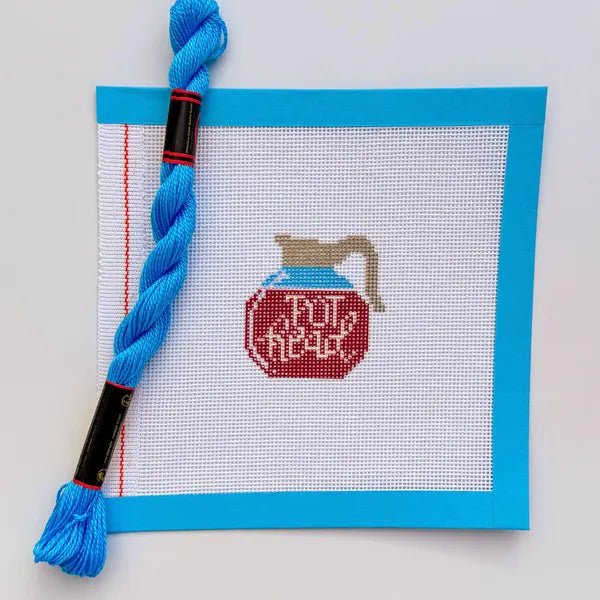 Funny Coffee Pot Head Sign printed needlepoint canvas - NeedleLittleStitchCo