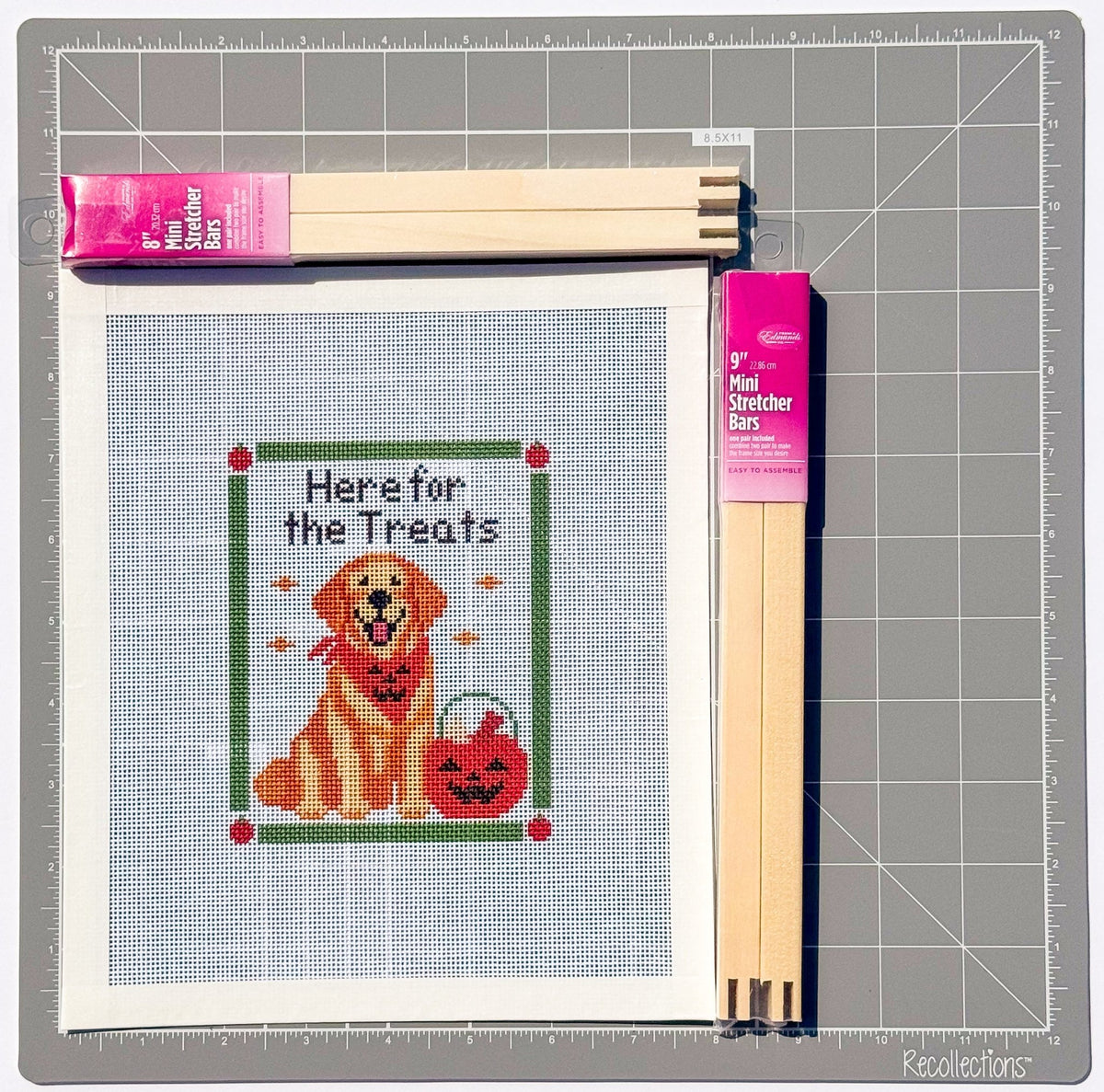 Halloween Golden Retriever printed needlepoint canvas - NeedleLittleStitchCo