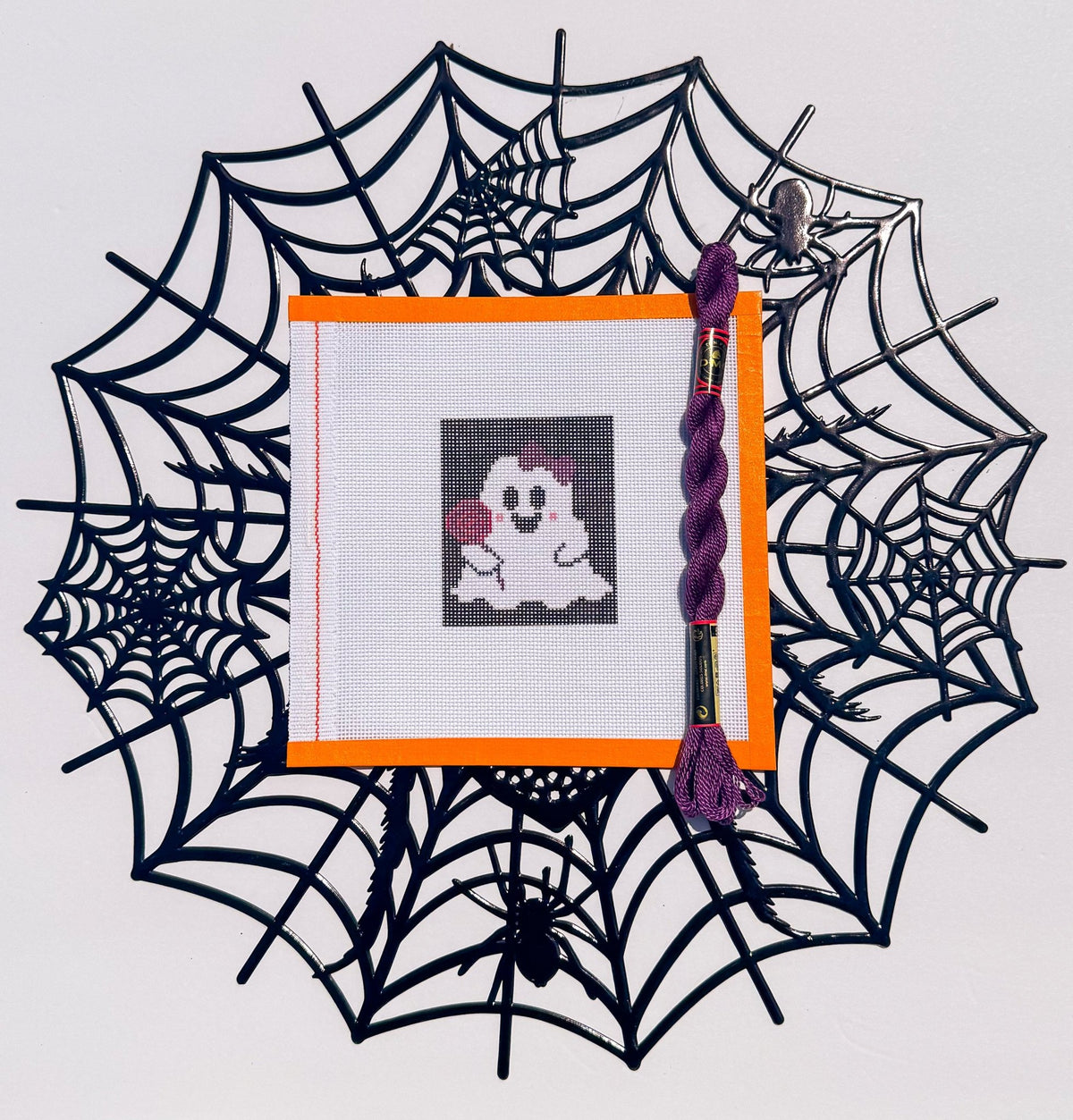 Mini Halloween Ghost printed needlepoint canvas - NeedleLittleStitchCo