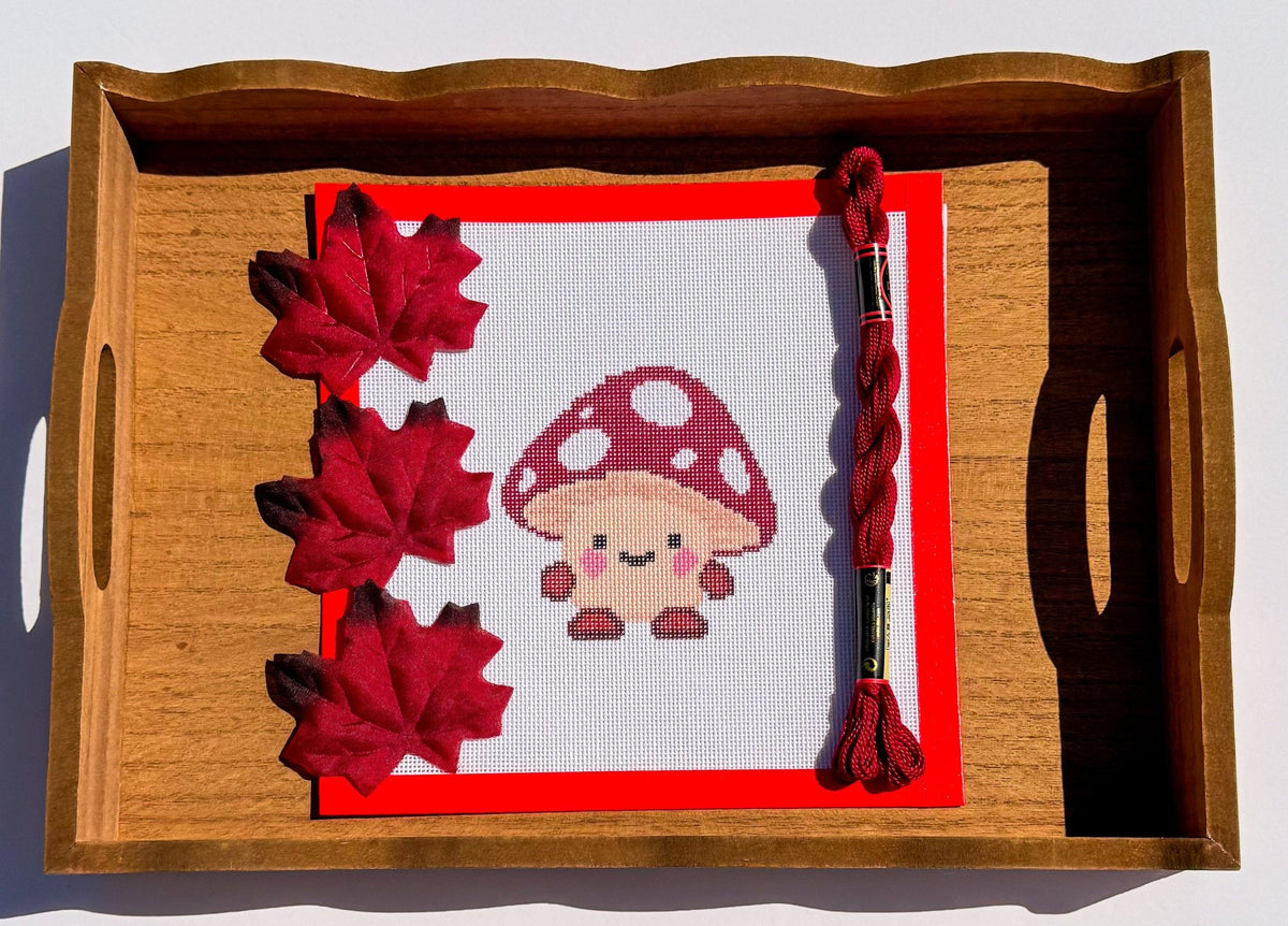 Merry Littles Collection Mushroom printed needlepoint canvas - NeedleLittleStitchCo