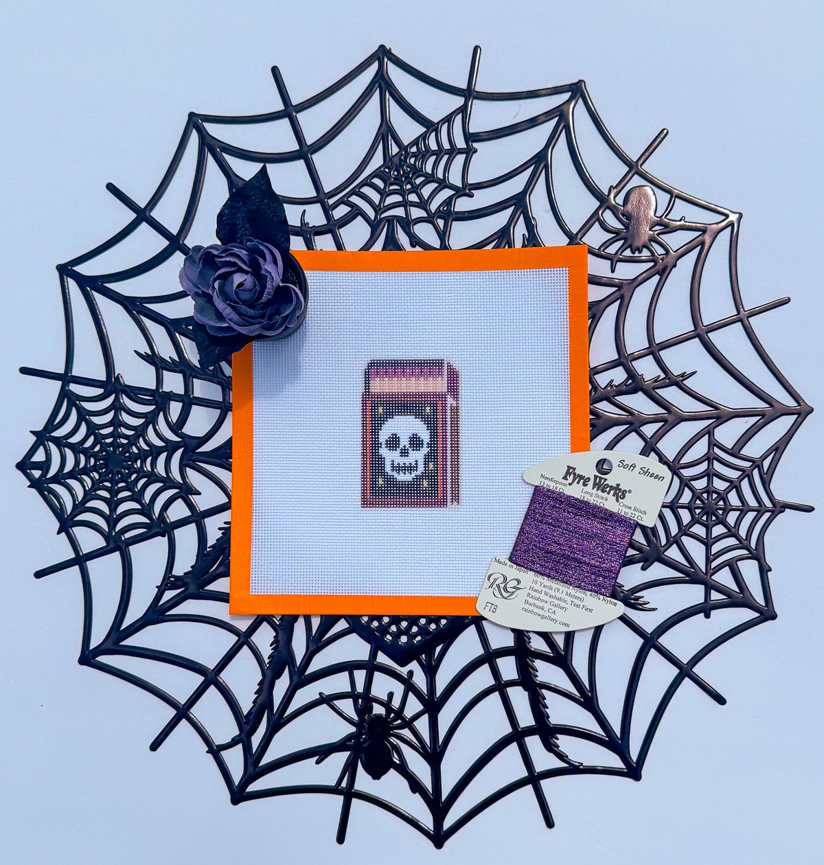 Halloween Skull Matchbox printed needlepoint canvas - NeedleLittleStitchCo