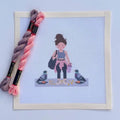 New York City Pigeon Friend in Workout Outfit printed needlepoint canvas - NeedleLittleStitchCo