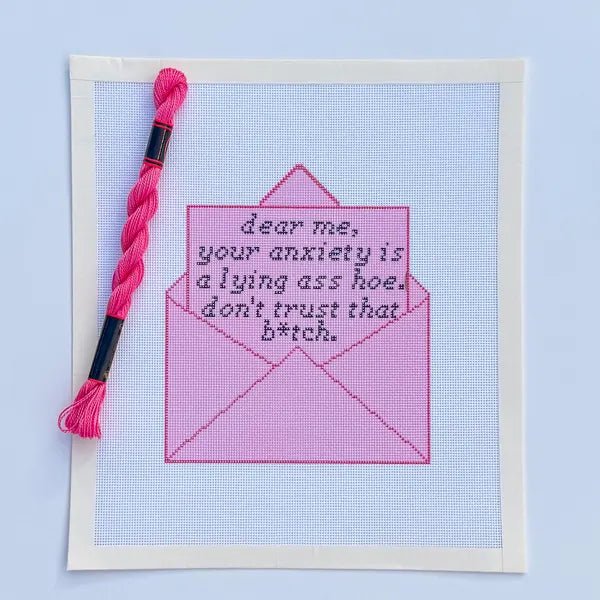 Funny Anxiety Letter Sign printed needlepoint canvas - NeedleLittleStitchCo