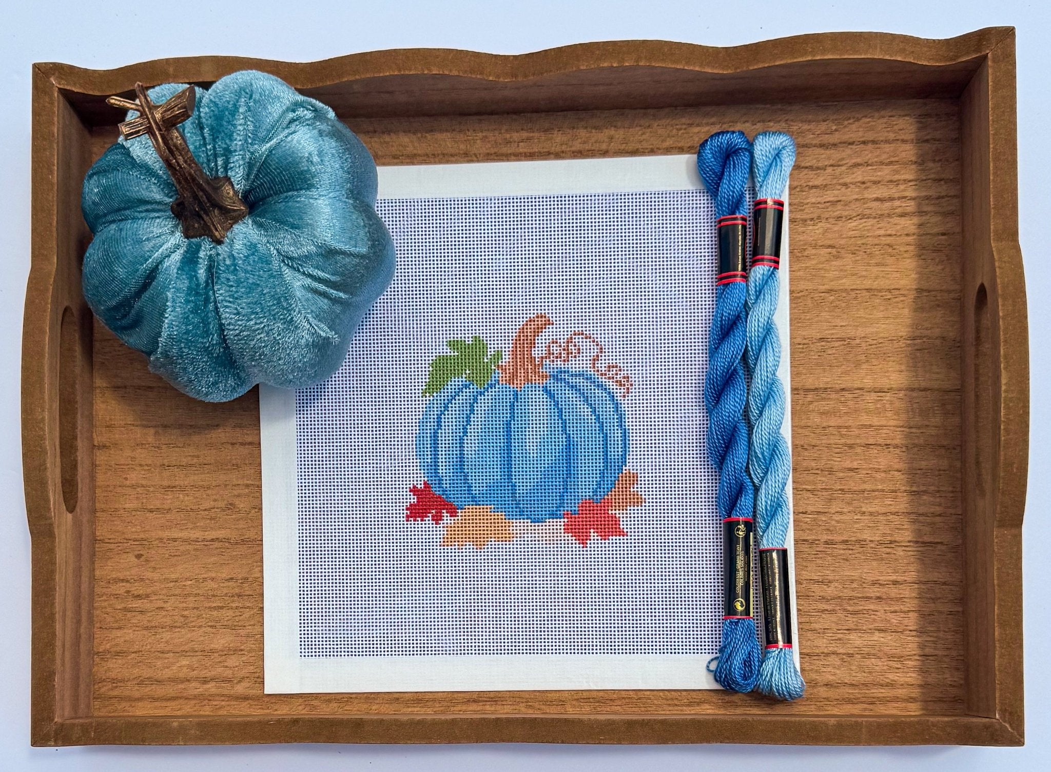 Blue Pumpkin printed needlepoint canvas - NeedleLittleStitchCo