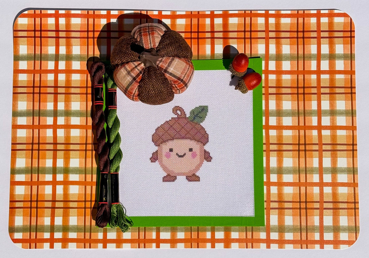 Merry Littles Collection Acorn printed needlepoint canvas - NeedleLittleStitchCo