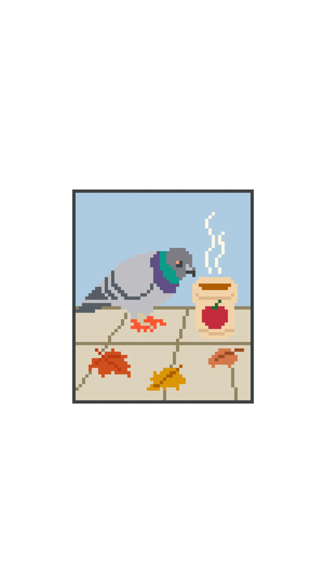 Pigeon with Cider Cup printed needlepoint canvas - NeedleLittleStitchCo