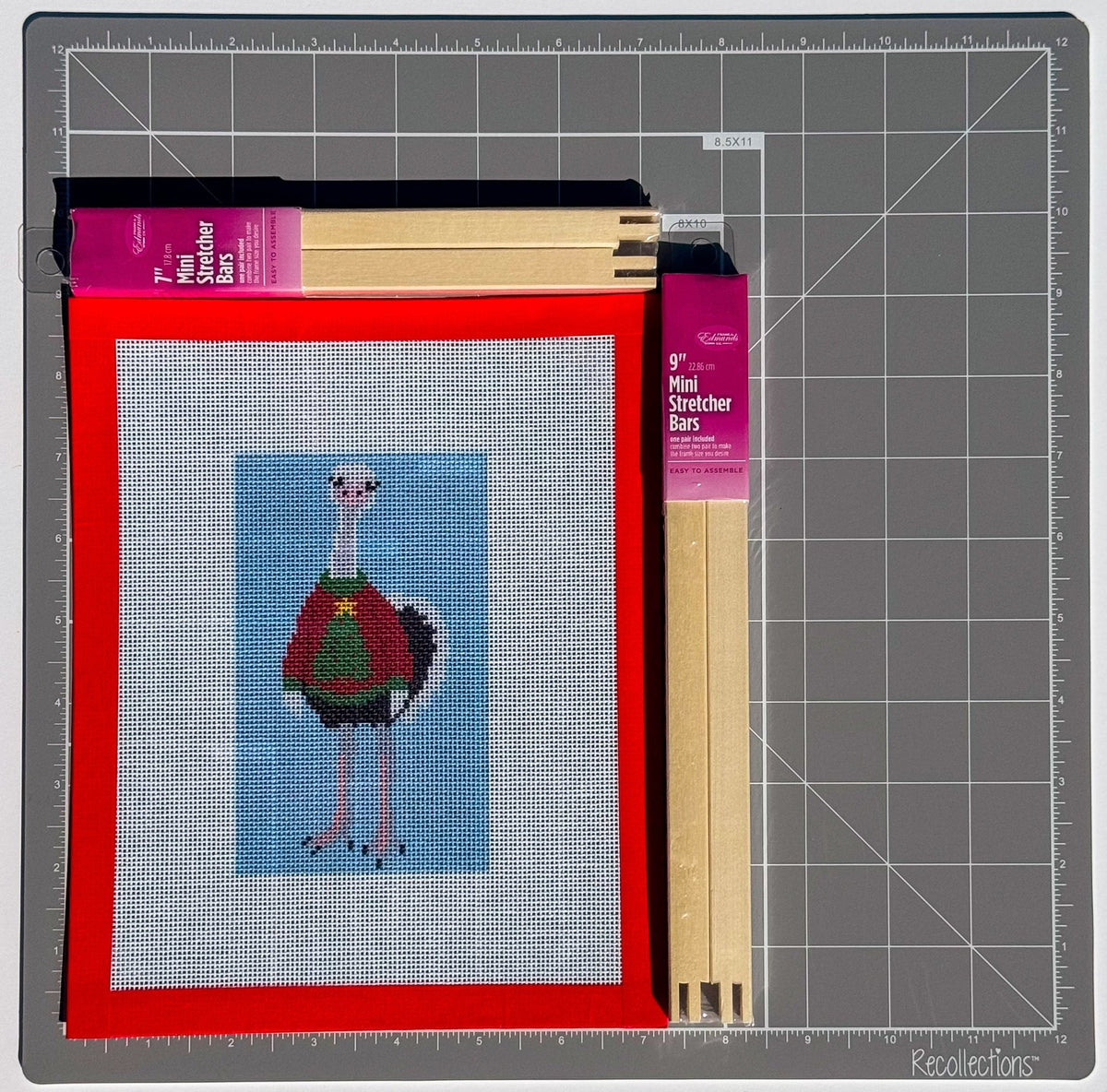 Christmas Sweater Ostrich printed needlepoint canvas - NeedleLittleStitchCo