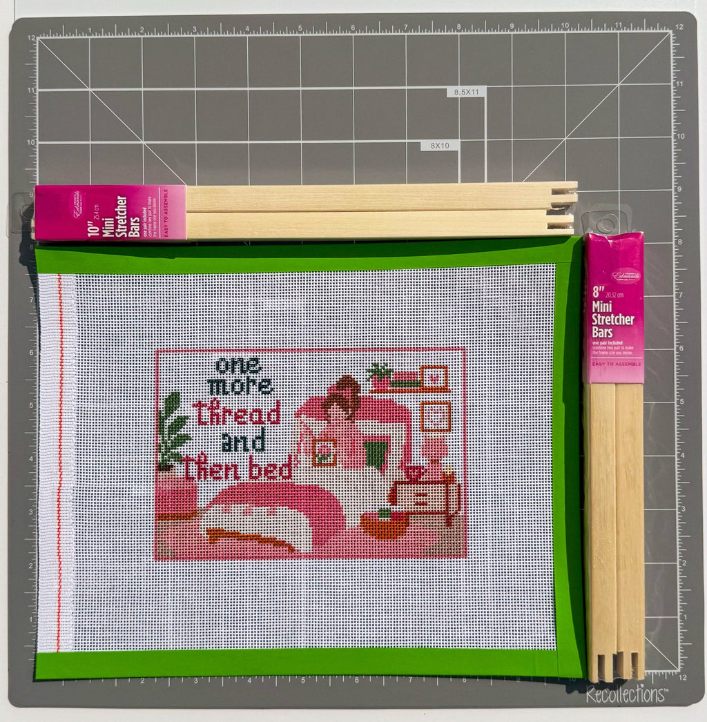 Funny One More Thread Before Bed Sign printed needlepoint canvas - NeedleLittleStitchCo