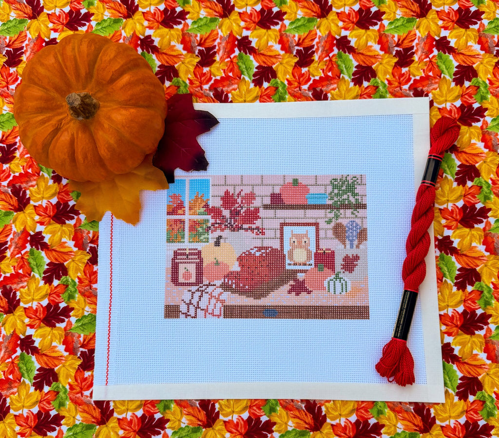 Pumpkin Bread on the Counter printed needlepoint canvas - NeedleLittleStitchCo