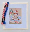 British Afternoon Tea Tower printed needlepoint canvas - NeedleLittleStitchCo