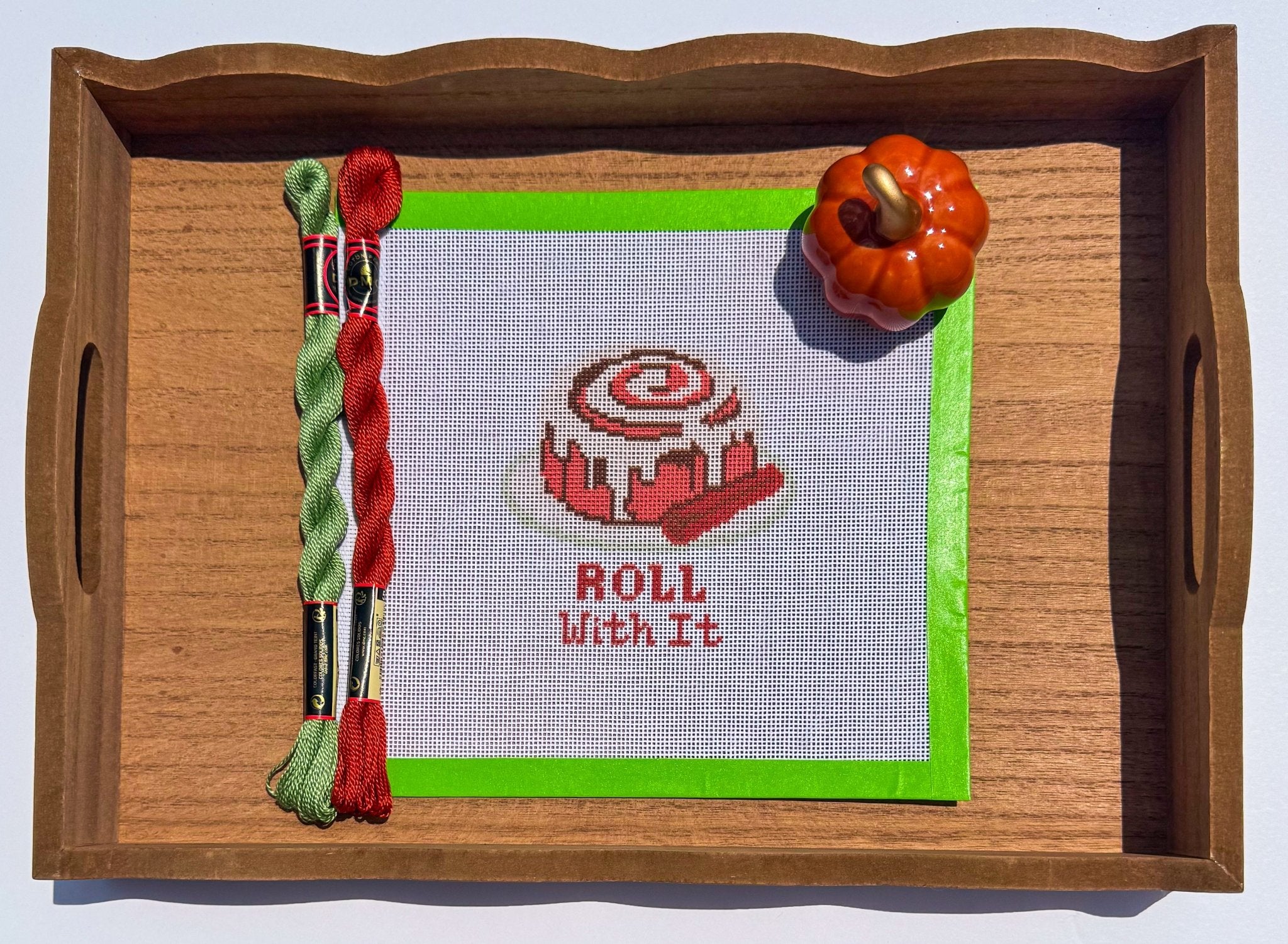 Cinnamon Roll with It printed needlepoint canvas - NeedleLittleStitchCo