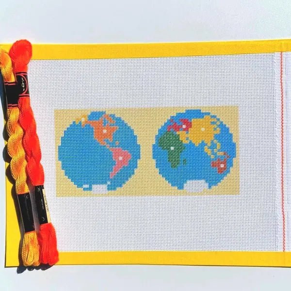 Montessori Map of the World printed needlepoint canvas - NeedleLittleStitchCo