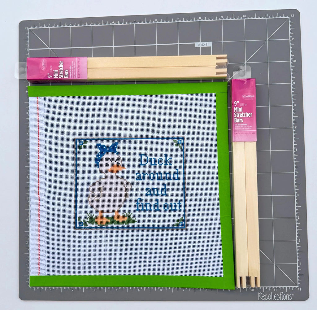Funny Duck Around and Find Out Sign printed needlepoint canvas - NeedleLittleStitchCo
