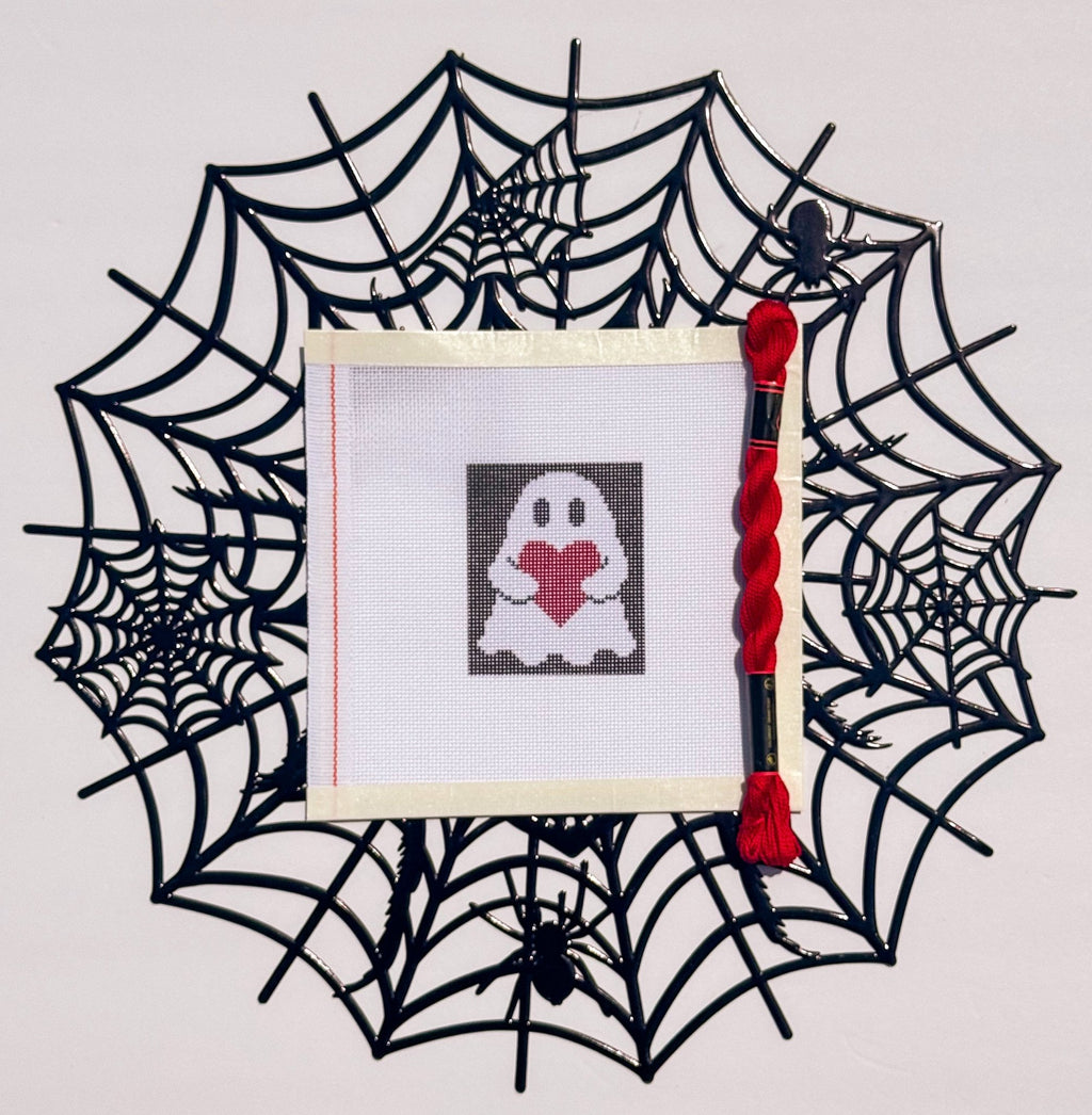 Mini Halloween Ghost printed needlepoint canvas - NeedleLittleStitchCo