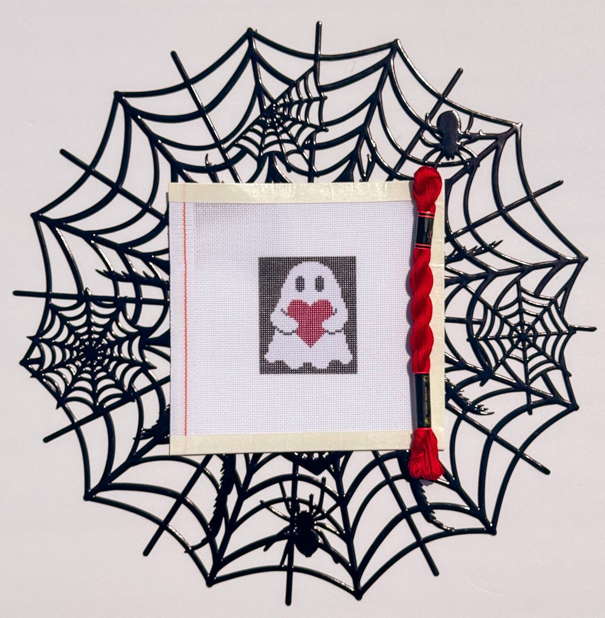 Mini Halloween Ghost printed needlepoint canvas - NeedleLittleStitchCo