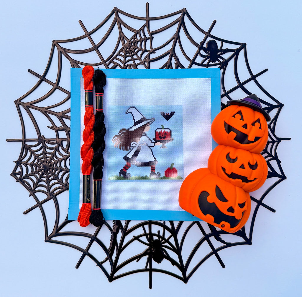 Halloween Baker Witch printed needlepoint canvas - NeedleLittleStitchCo