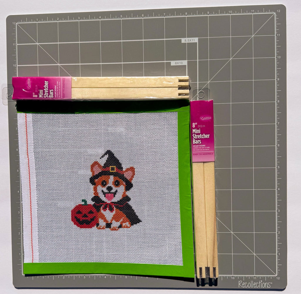 Halloween Witch Corgi printed needlepoint canvas - NeedleLittleStitchCo