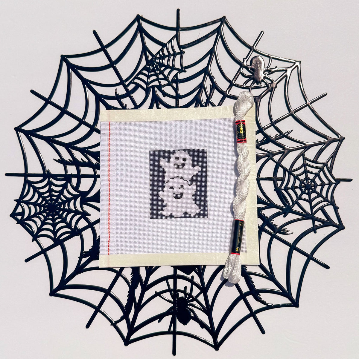 Mini Halloween Ghost printed needlepoint canvas - NeedleLittleStitchCo