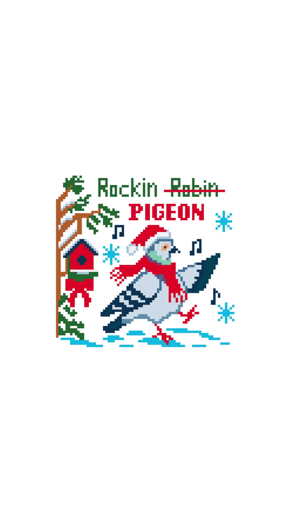 Christmas Rockin Pigeon printed needlepoint canvas - NeedleLittleStitchCo