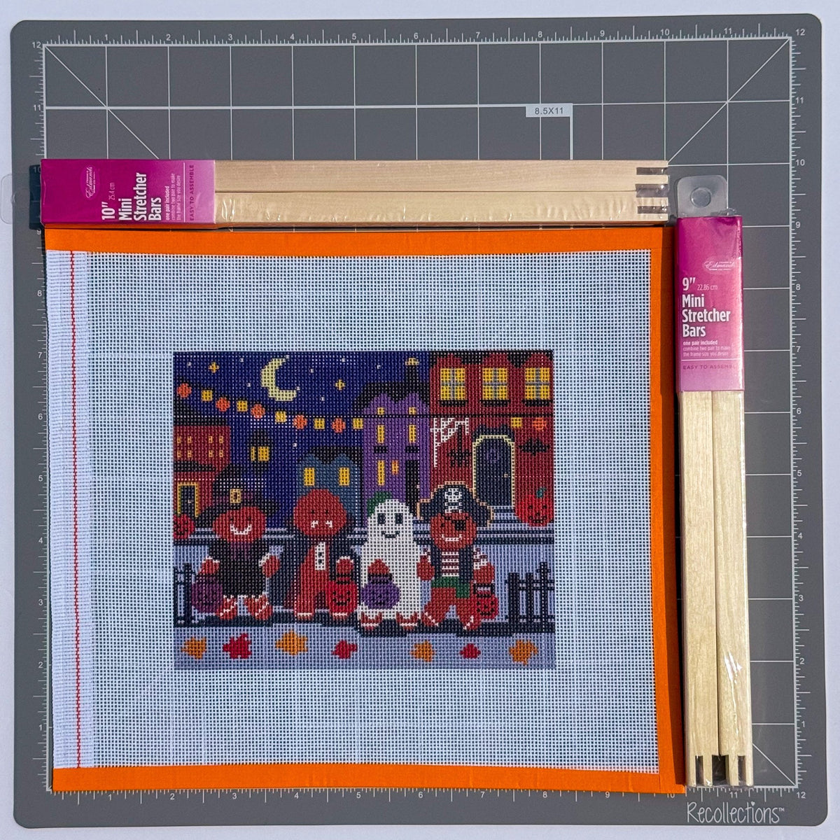 Gingerbread Trick-or-Treaters printed needlepoint canvas - NeedleLittleStitchCo