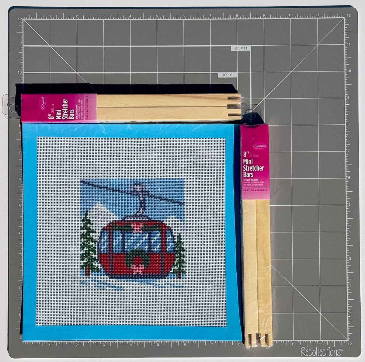 Christmas Ski Gondola printed needlepoint canvas - NeedleLittleStitchCo
