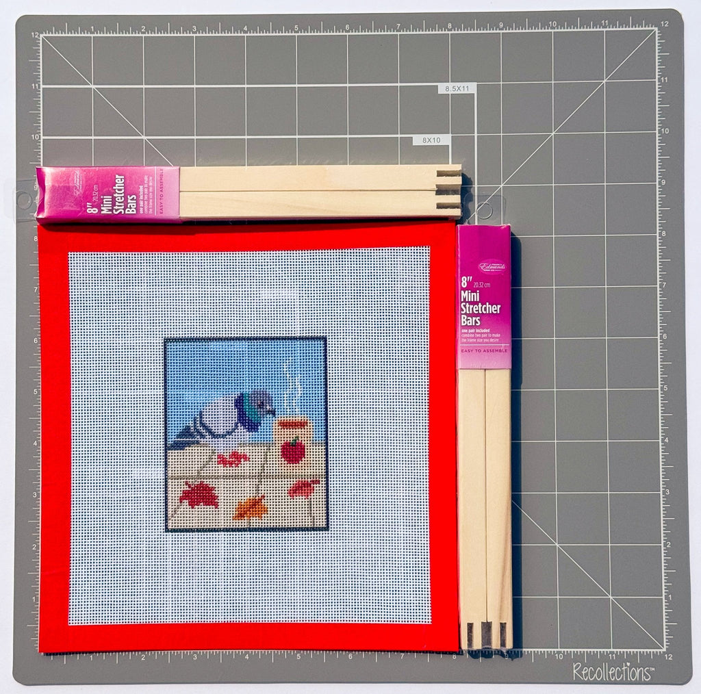 Pigeon with Cider Cup printed needlepoint canvas - NeedleLittleStitchCo