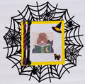 Halloween Reading Witch and Cat printed needlepoint canvas - NeedleLittleStitchCo