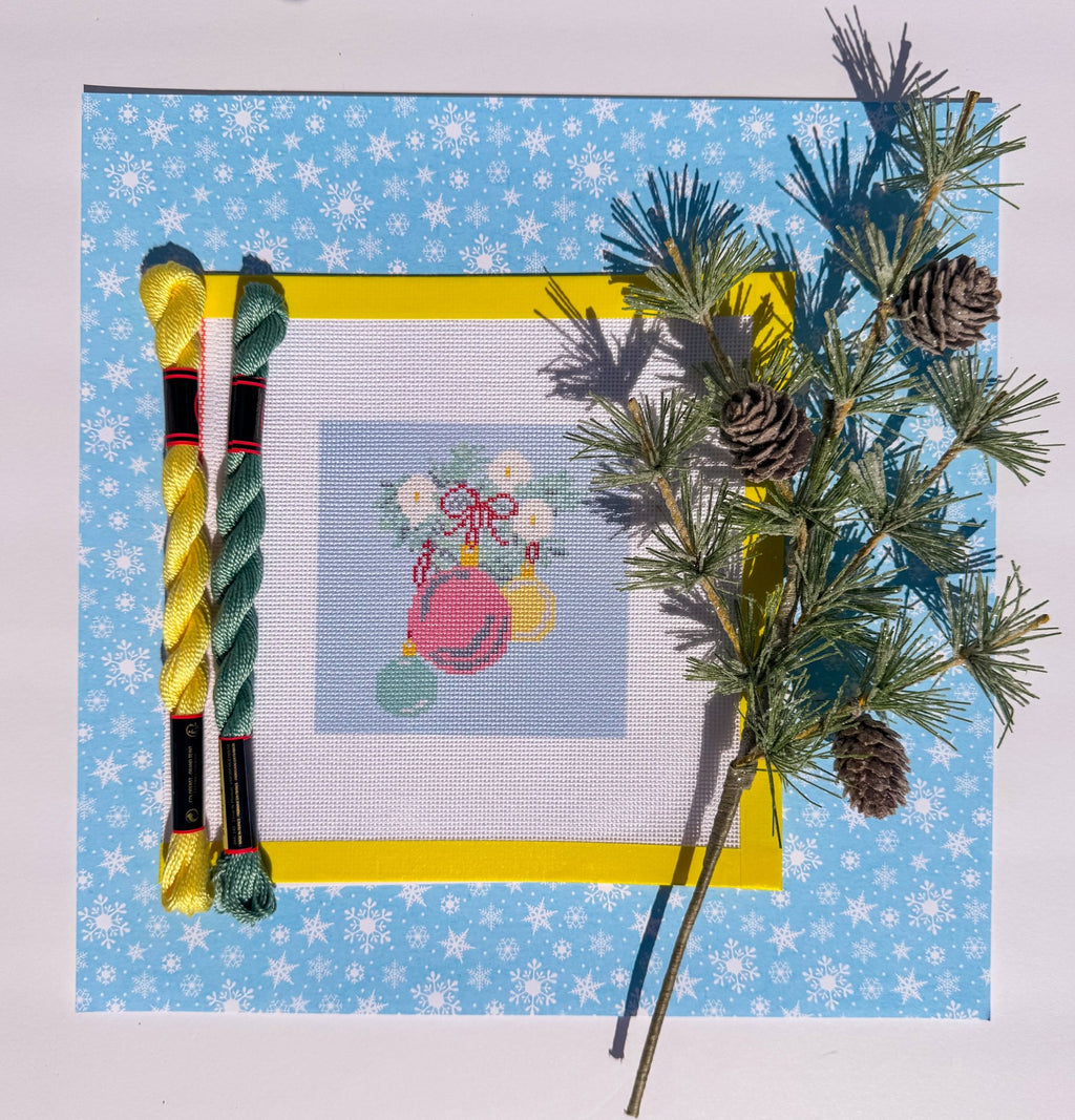 Retro Christmas Ornament Cluster printed needlepoint canvas - NeedleLittleStitchCo
