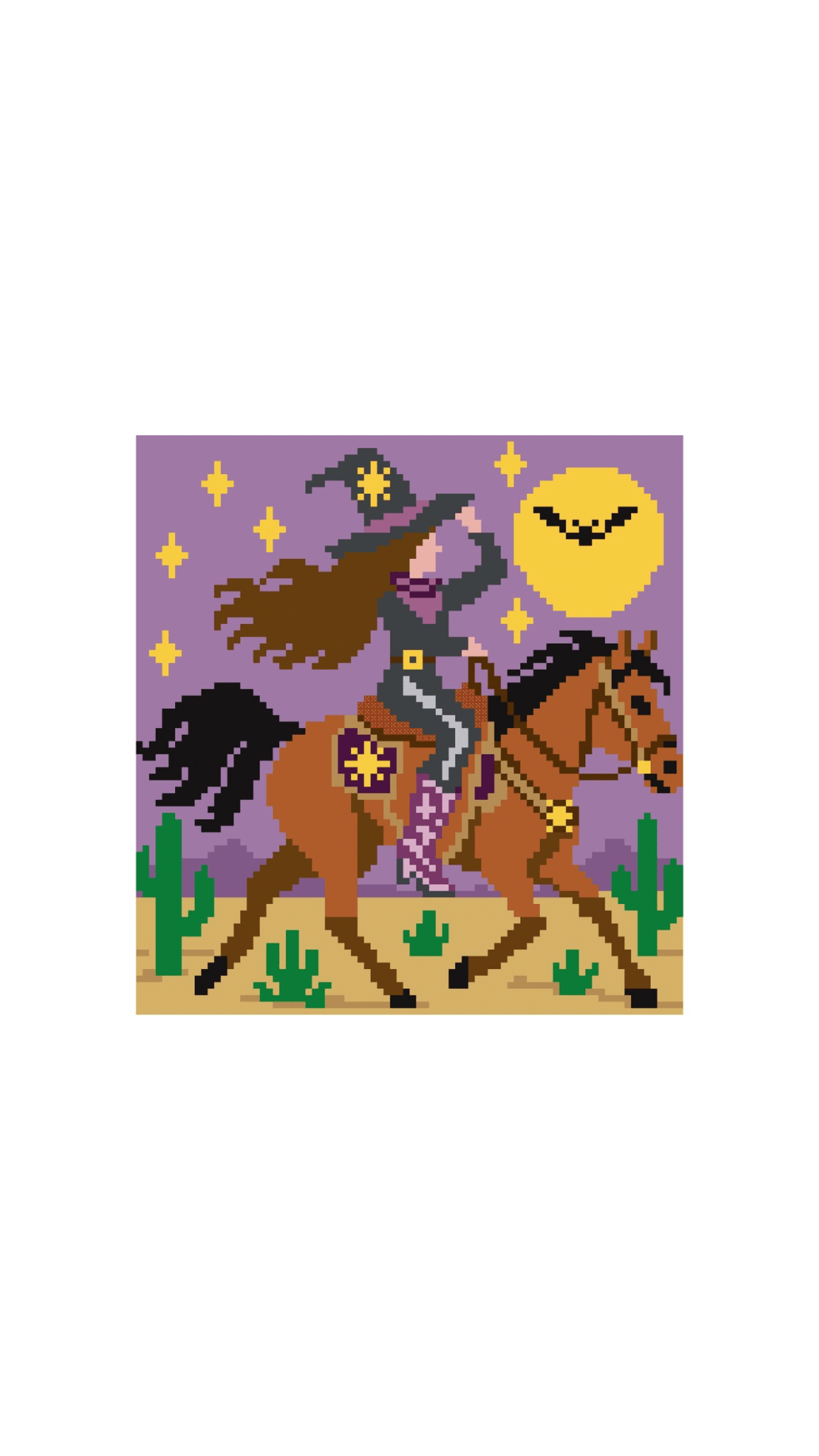 Halloween Cowgirl Witch printed needlepoint canvas - NeedleLittleStitchCo