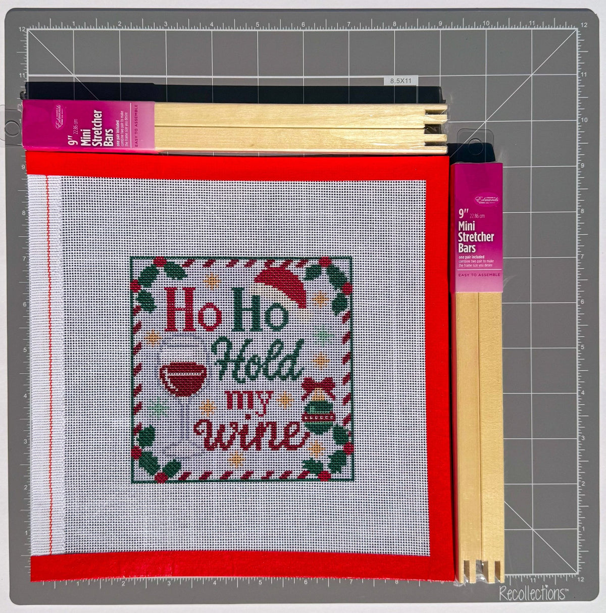 Ho Ho Hold My Wine printed needlepoint canvas - NeedleLittleStitchCo