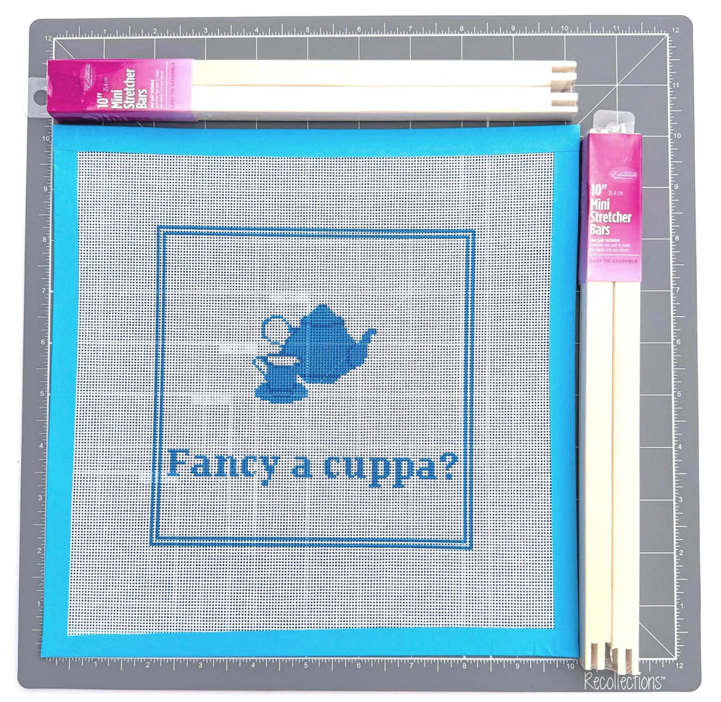 British Fancy a Cuppa Teapot and Cup Sign printed needlepoint canvas - NeedleLittleStitchCo