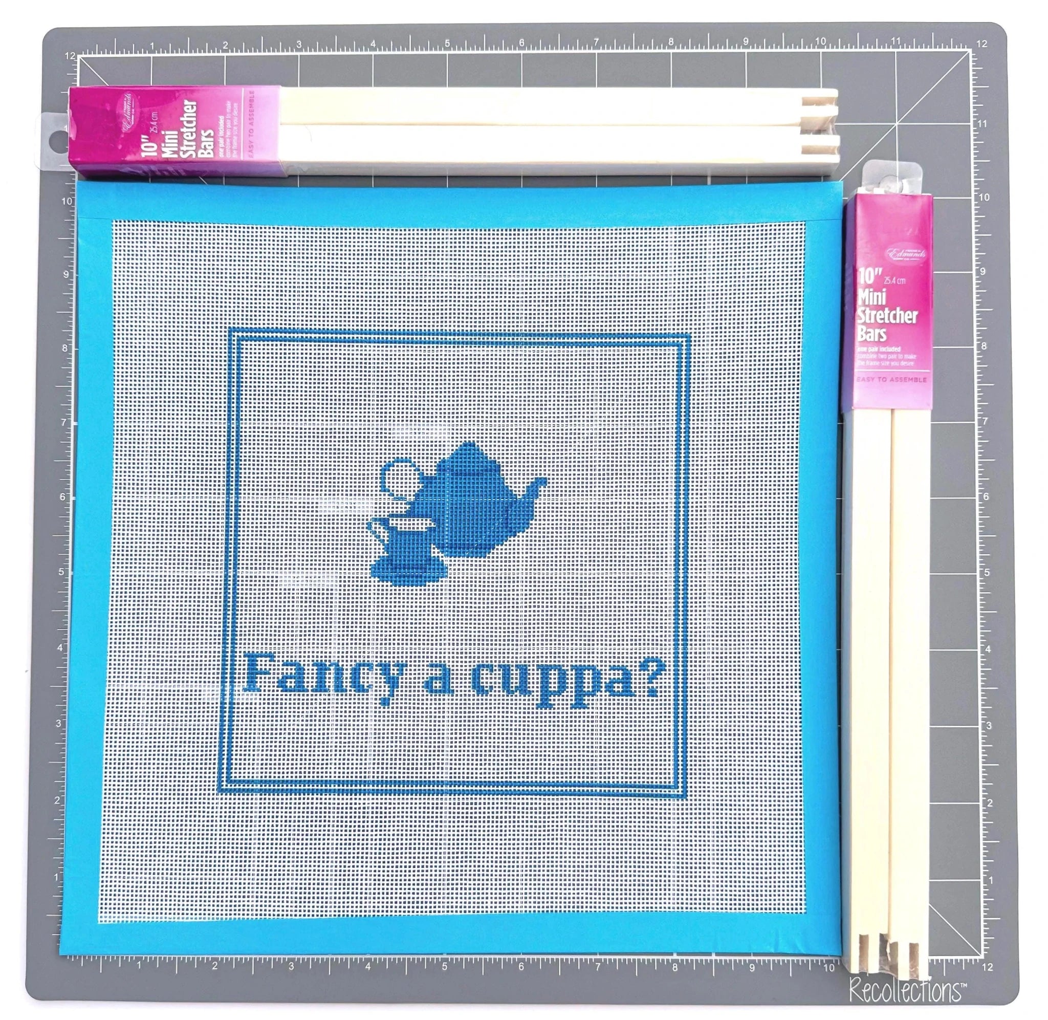 British Fancy a Cuppa Teapot and Cup Sign printed needlepoint canvas - NeedleLittleStitchCo