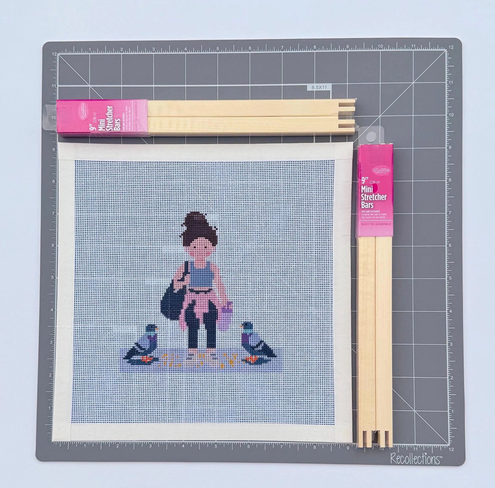 New York City Pigeon Friend in Workout Outfit printed needlepoint canvas - NeedleLittleStitchCo