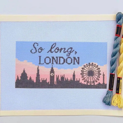 British So Long London Skyline Sign printed needlepoint canvas - NeedleLittleStitchCo