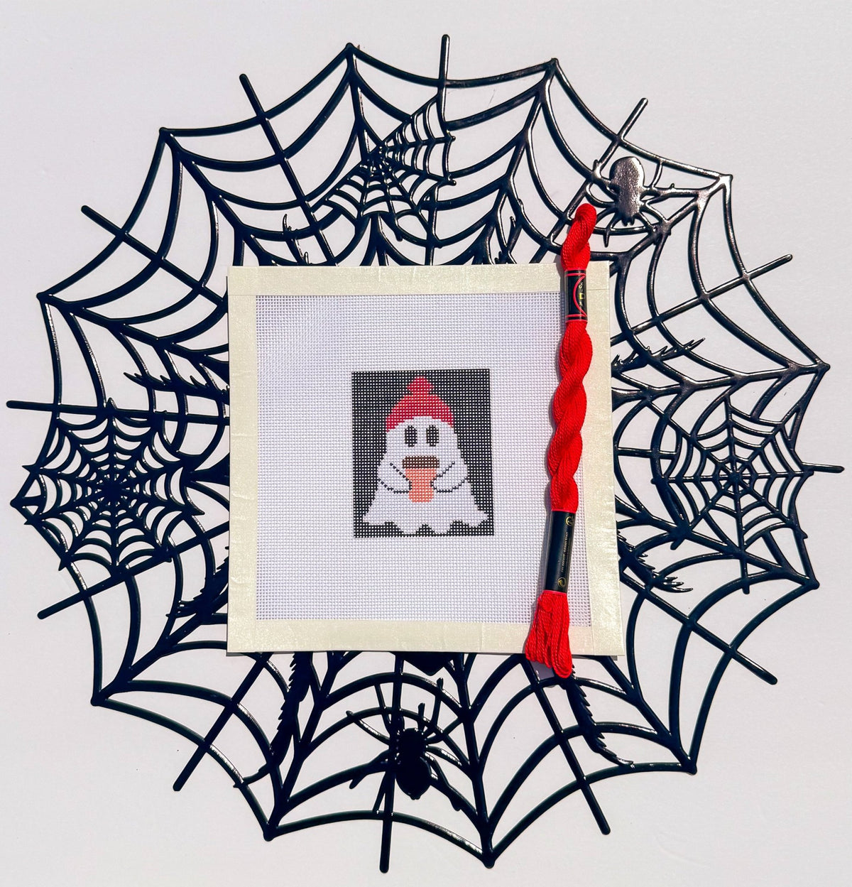 Mini Halloween Ghost printed needlepoint canvas - NeedleLittleStitchCo