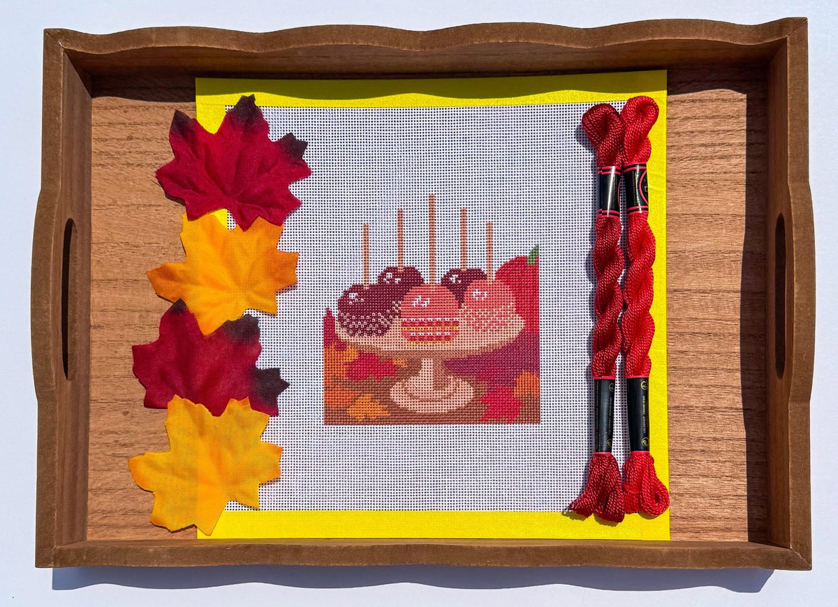 Candy and Caramel Apples printed needlepoint canvas - NeedleLittleStitchCo
