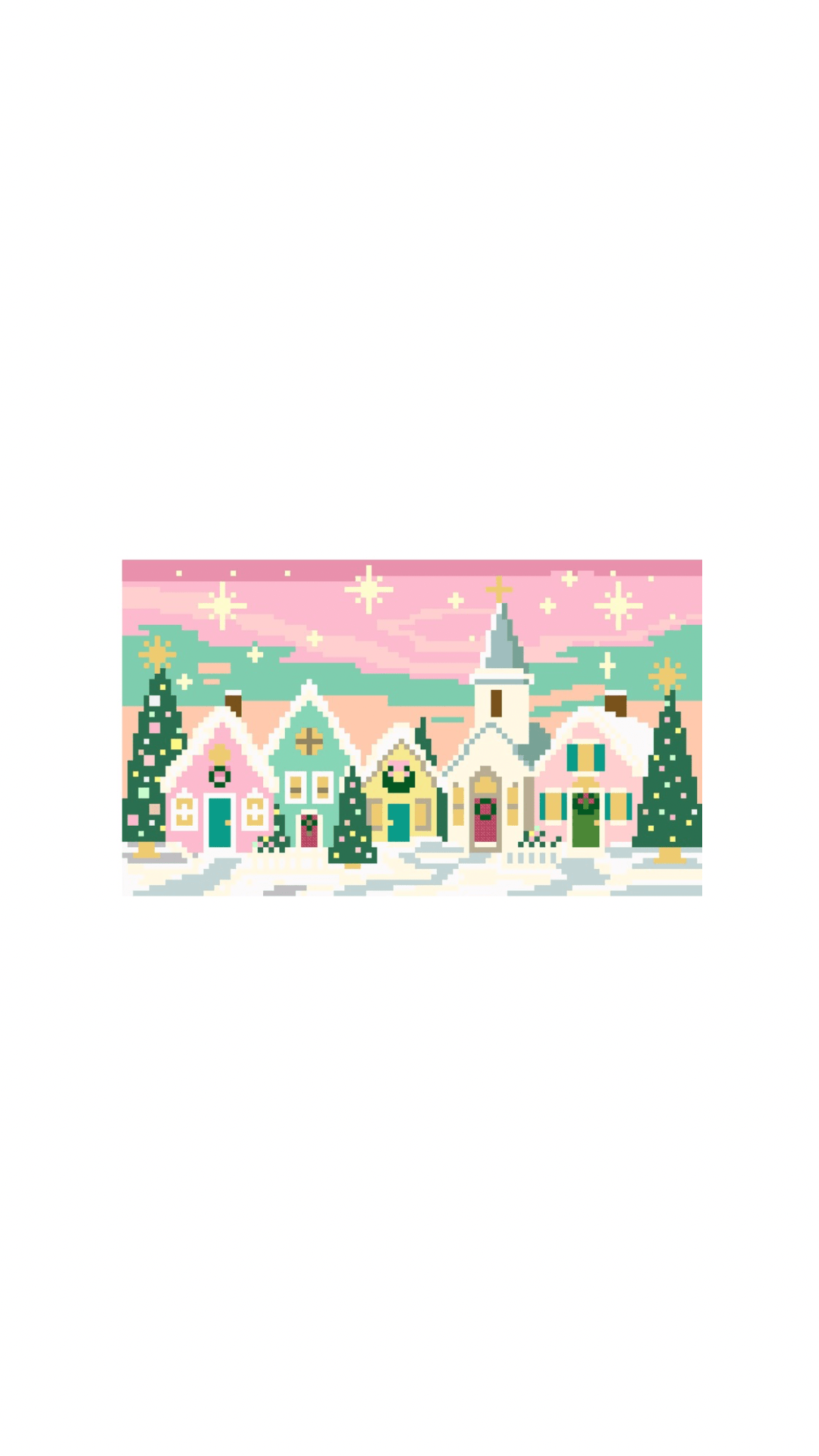 Pastel Christmas Village printed needlepoint canvas - NeedleLittleStitchCo