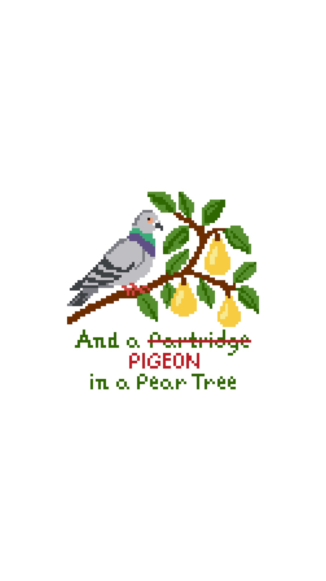 Christmas Pigeon in a Pear Tree printed needlepoint canvas - NeedleLittleStitchCo