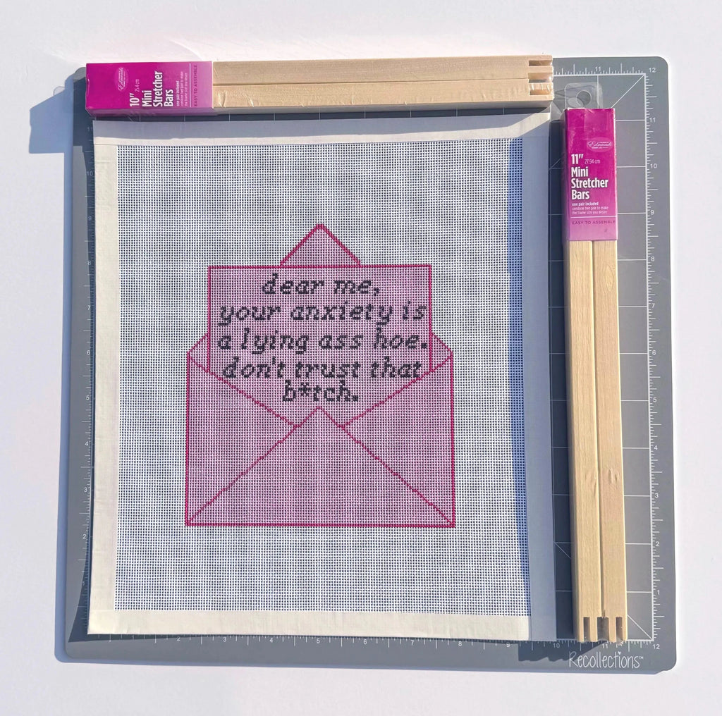 Funny Anxiety Letter Sign printed needlepoint canvas - NeedleLittleStitchCo
