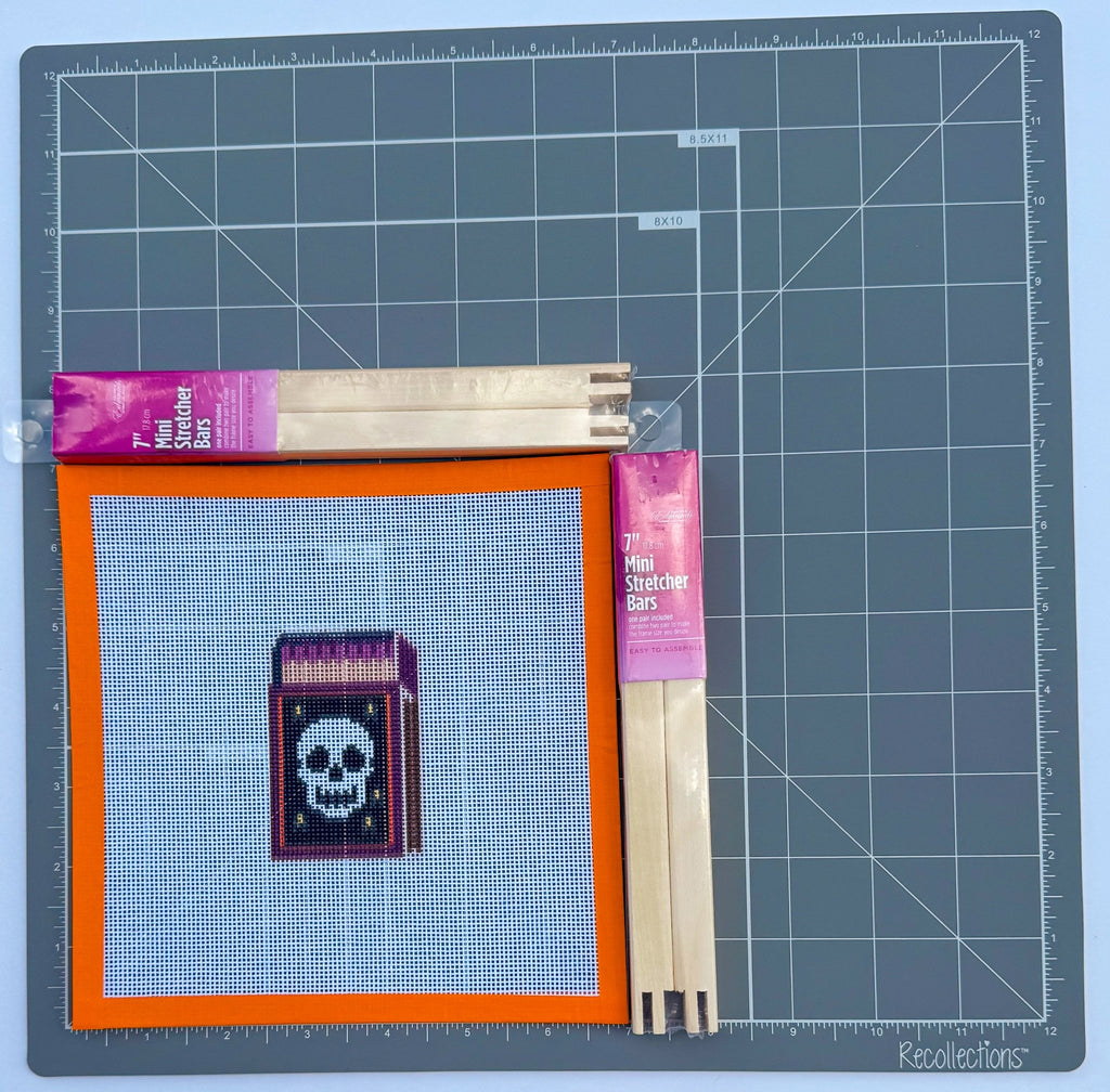 Halloween Skull Matchbox printed needlepoint canvas - NeedleLittleStitchCo