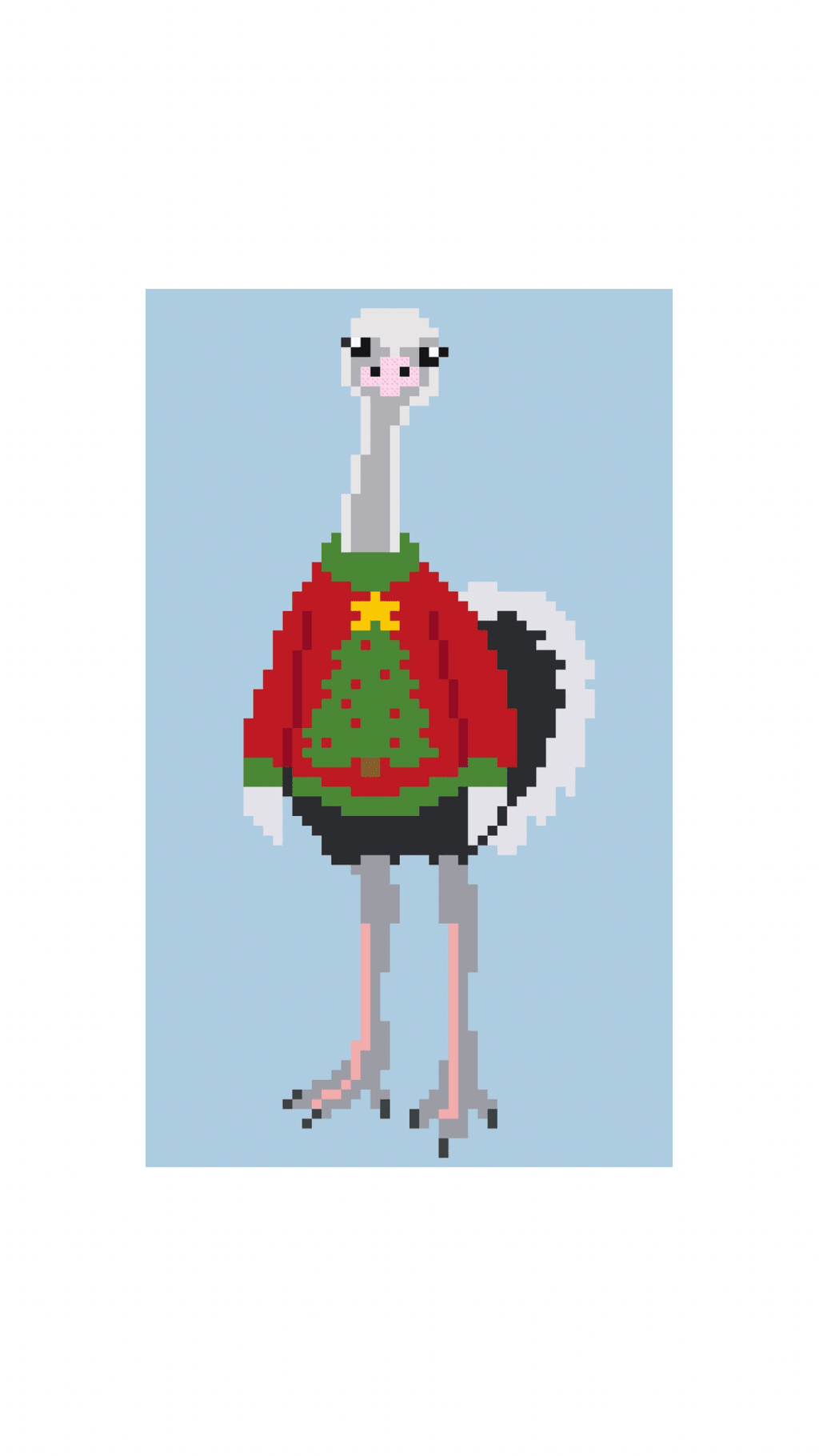 Christmas Sweater Ostrich printed needlepoint canvas - NeedleLittleStitchCo