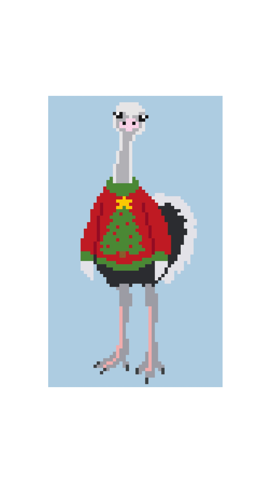 Christmas Sweater Ostrich printed needlepoint canvas - NeedleLittleStitchCo