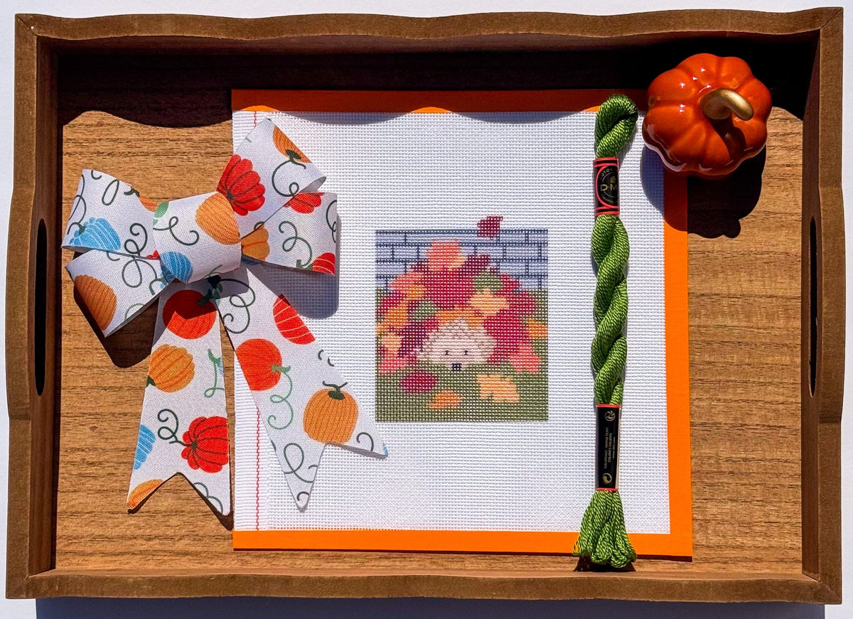 Autumn Leaf Hedgehog printed needlepoint canvas - NeedleLittleStitchCo