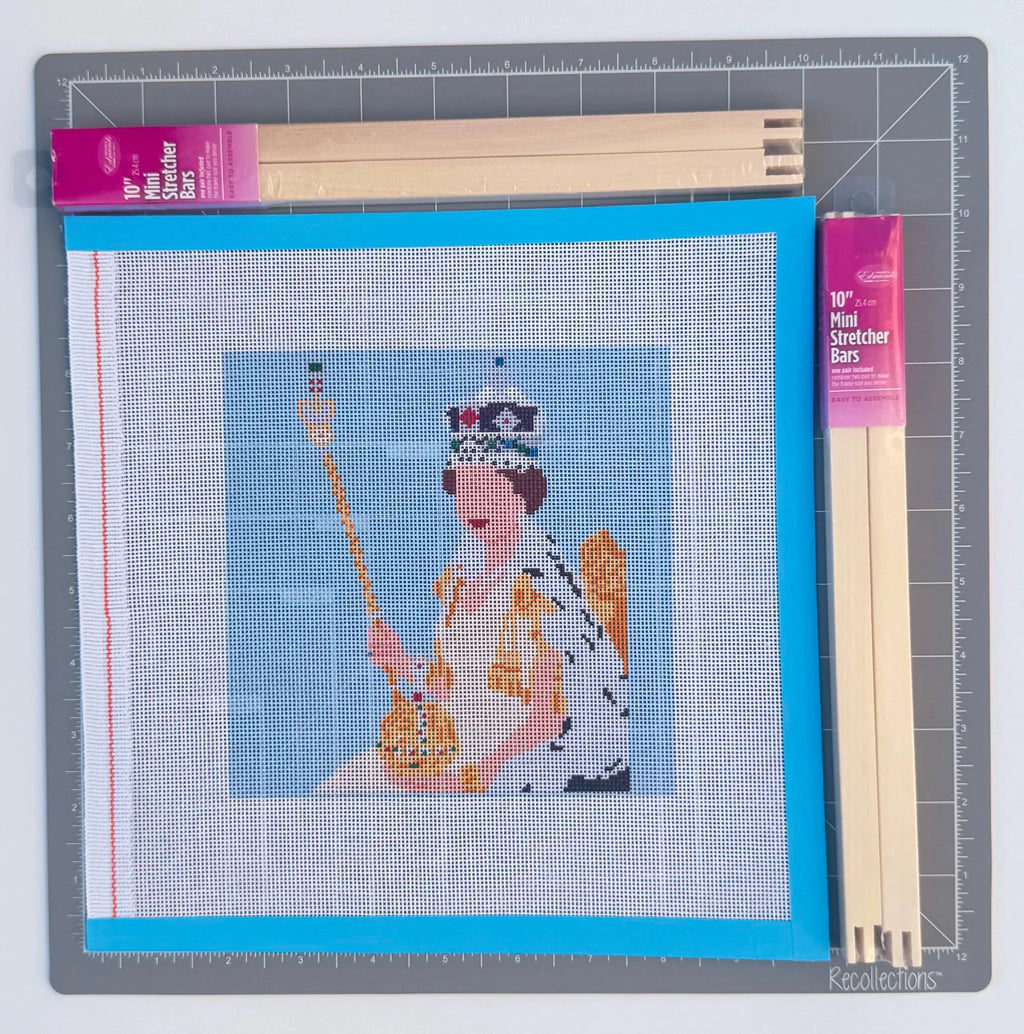 British Coronation Elizabeth-Inspired printed needlepoint canvas - NeedleLittleStitchCo