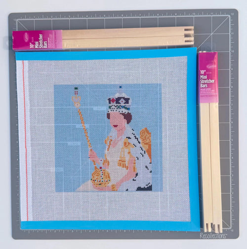 British Coronation Elizabeth-Inspired printed needlepoint canvas - NeedleLittleStitchCo