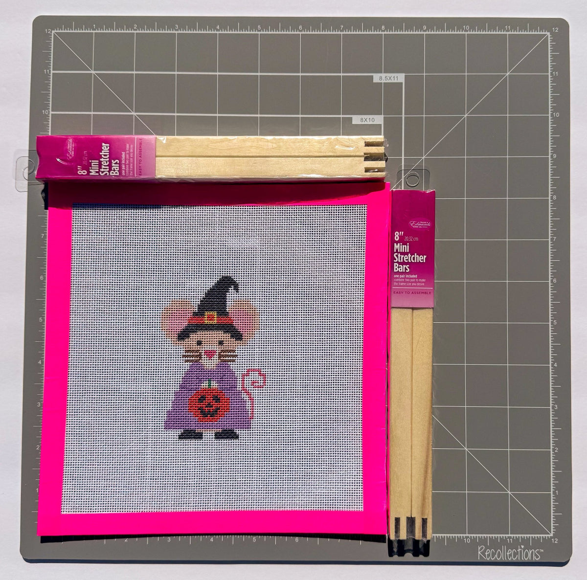 Halloween Witch Mouse printed needlepoint canvas - NeedleLittleStitchCo
